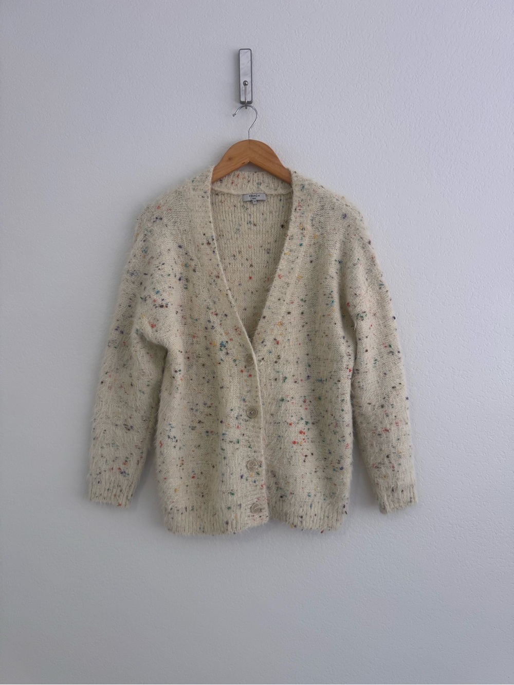 Size M FRNCH Paris Cream Rainbow Confetti Speckled Fuzzy Cardigan